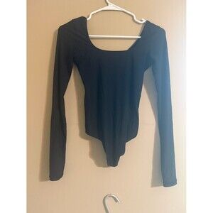 AERIE SMOOTHEZ Black Long-Sleeve Scoop Neck Bodysuit - Women SMALL NWOT